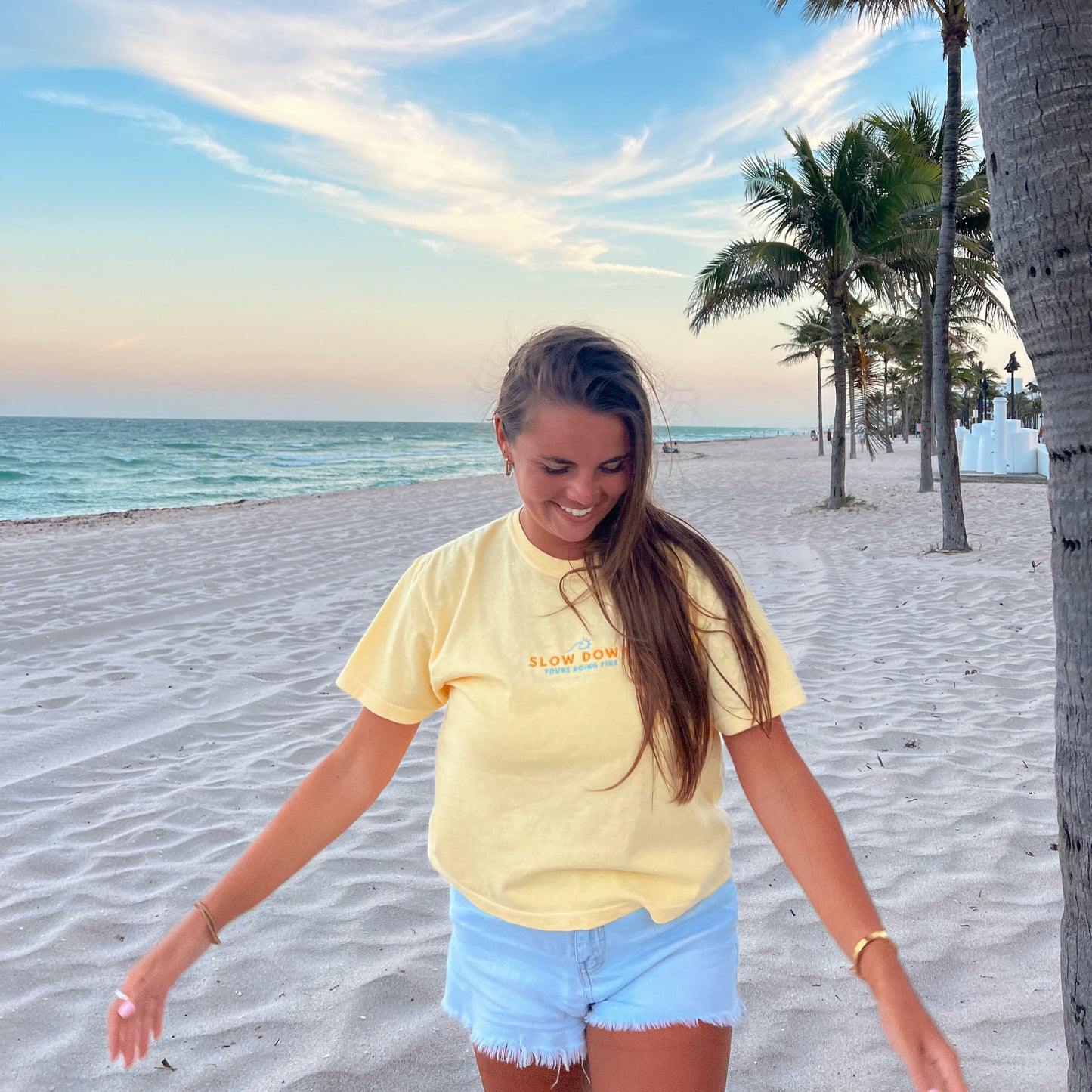 Slow Down Embroidered Cropped Boxy Tee