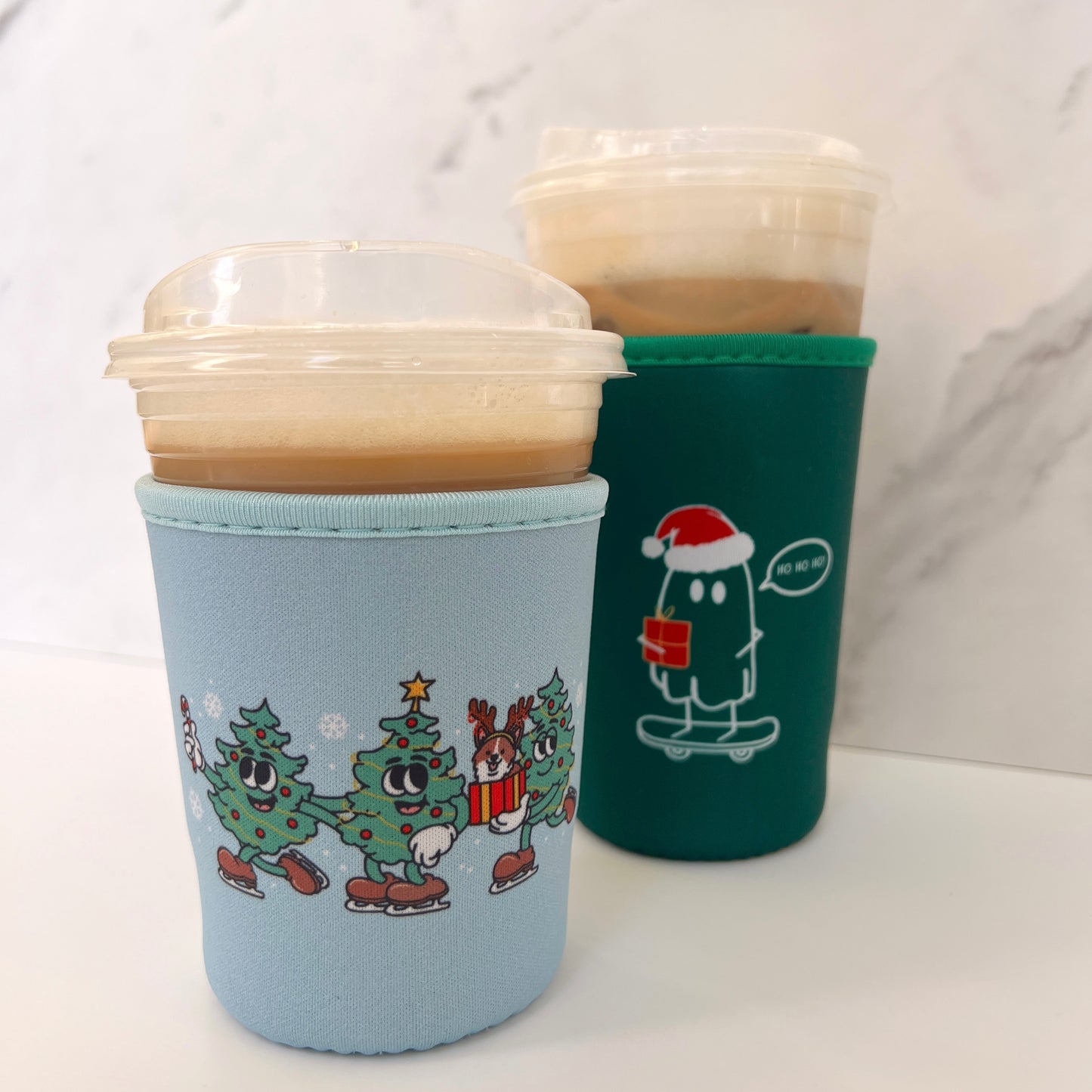 Skating Christmas Trees Iced Coffee Coozie