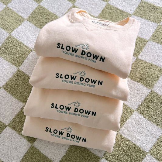 Slow Down Embroidered Crewneck