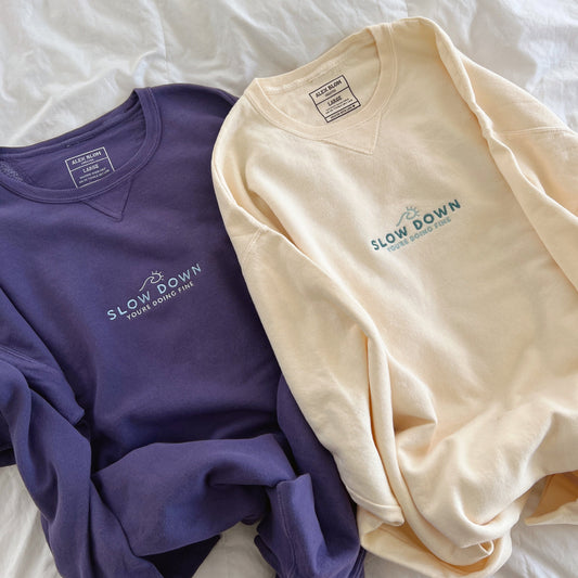 Slow Down Embroidered Crewneck