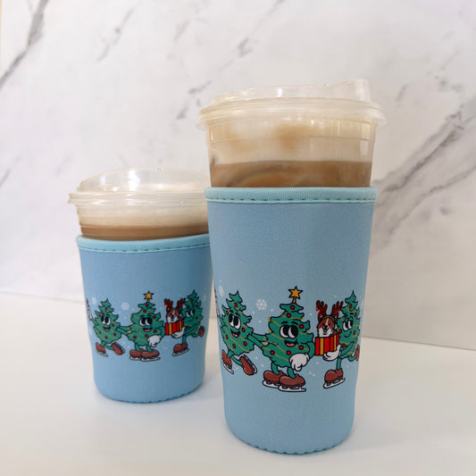 Skating Christmas Trees Iced Coffee Coozie