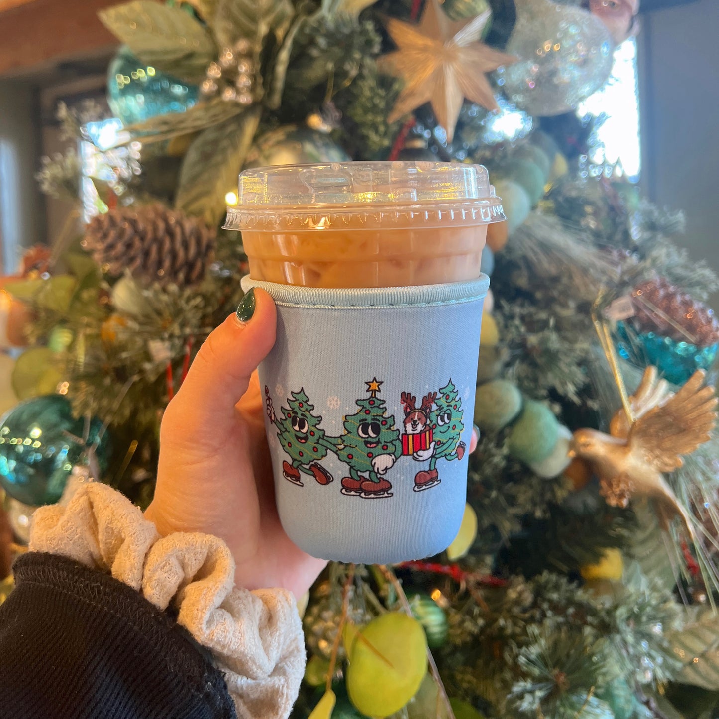 Skating Christmas Trees Iced Coffee Coozie