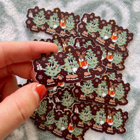 Skating Christmas Trees Sticker